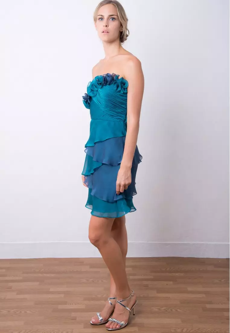 Romantic Strapless Tiered Irregular Cross Cocktail Dress