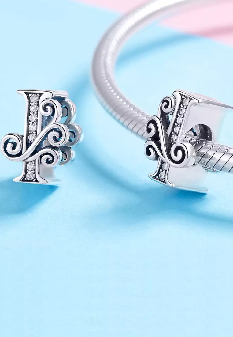 Solid 925 Sterling Silver Vintage Inspired Antique Alphabet Charm I