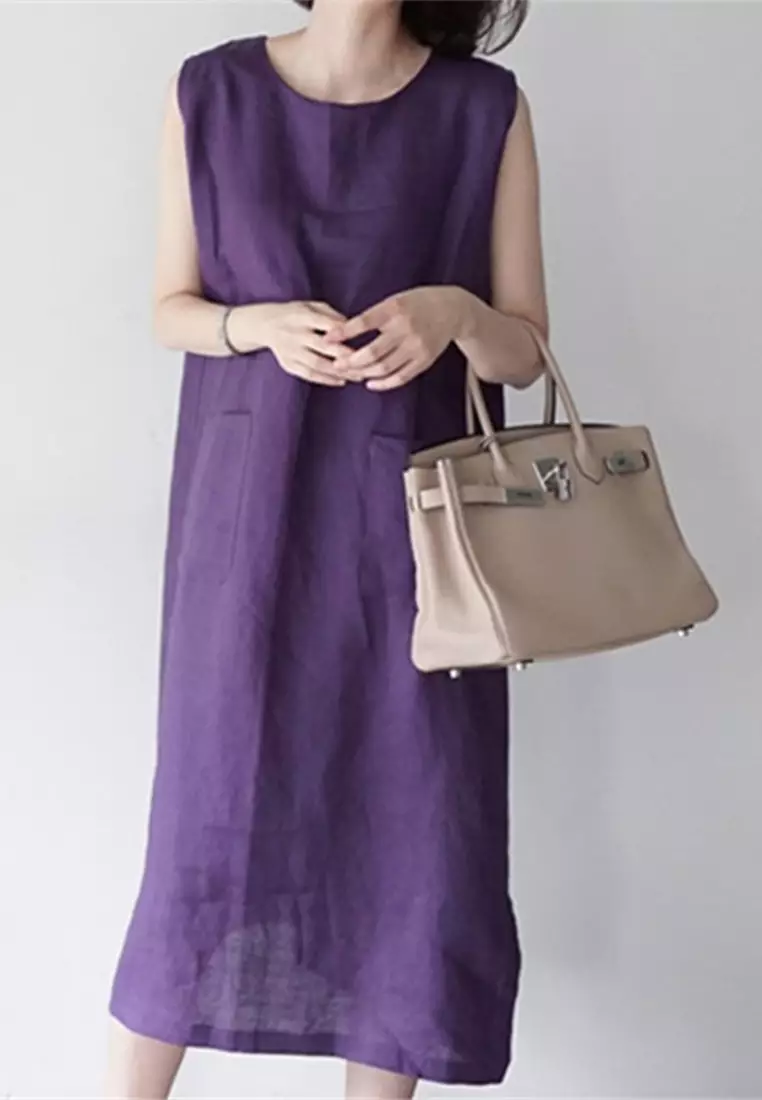 Buy Sunnydaysweety 2023Casual Loose Vintage Sleeveless Linen Dress