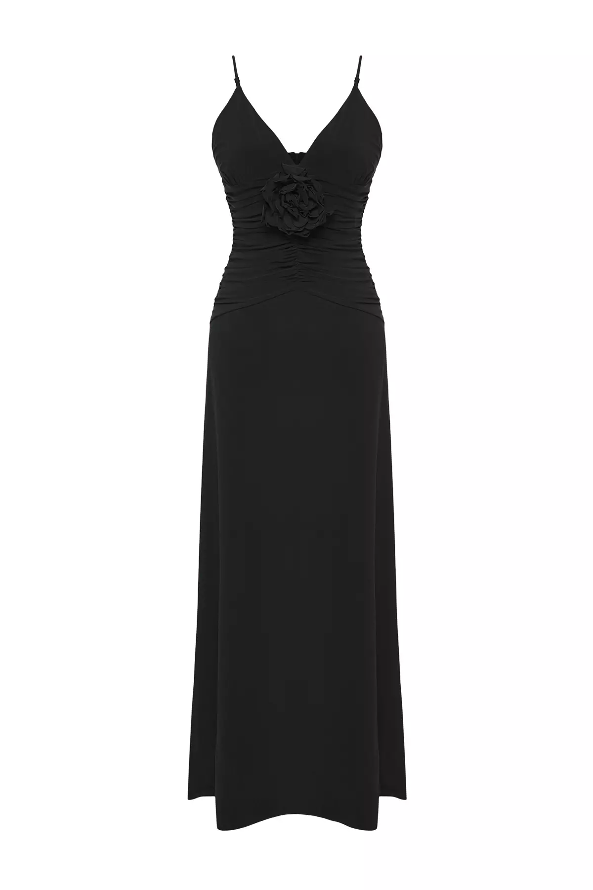 Black Rose Detailed Knitted Maxi Elegant Evening Night Graduation Dress