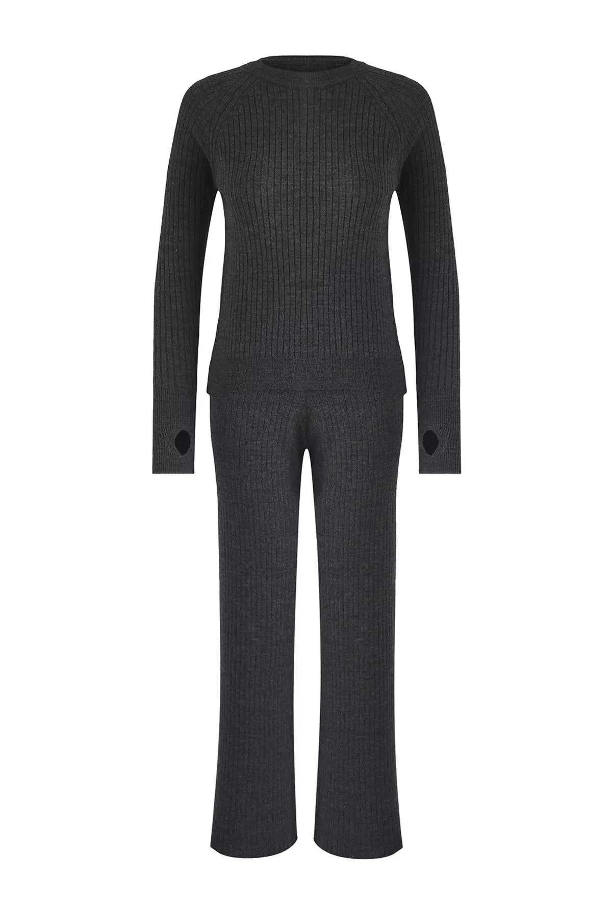 Anthracite Stone Basic Finger Detailed Knitwear Bottom-Top Set Twoaw24Au32