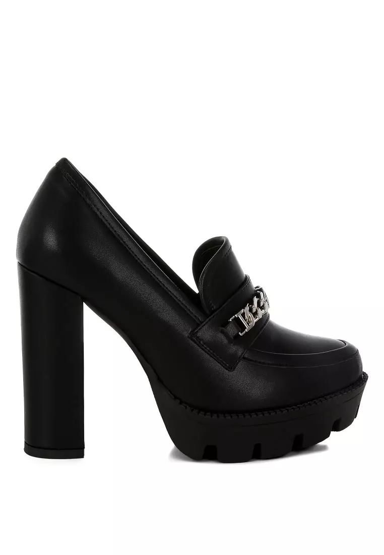 Discount on London Rag  shoes - SKU: Black Chunky High Block Heeled Loafers