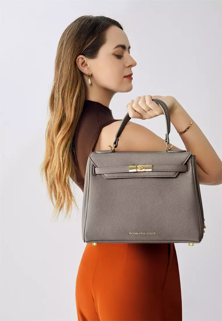 Victoria女士裸色顶柄手提包 带金色五金件