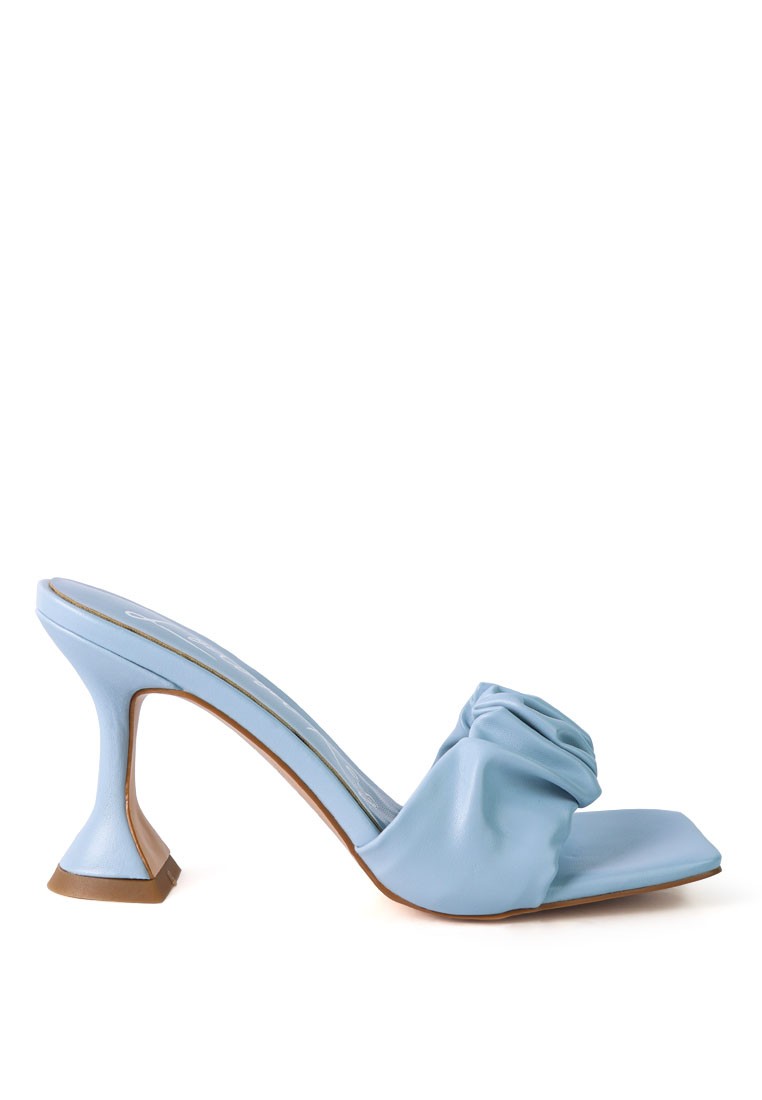Powder Blue Spool Heeled Ruched Sandals