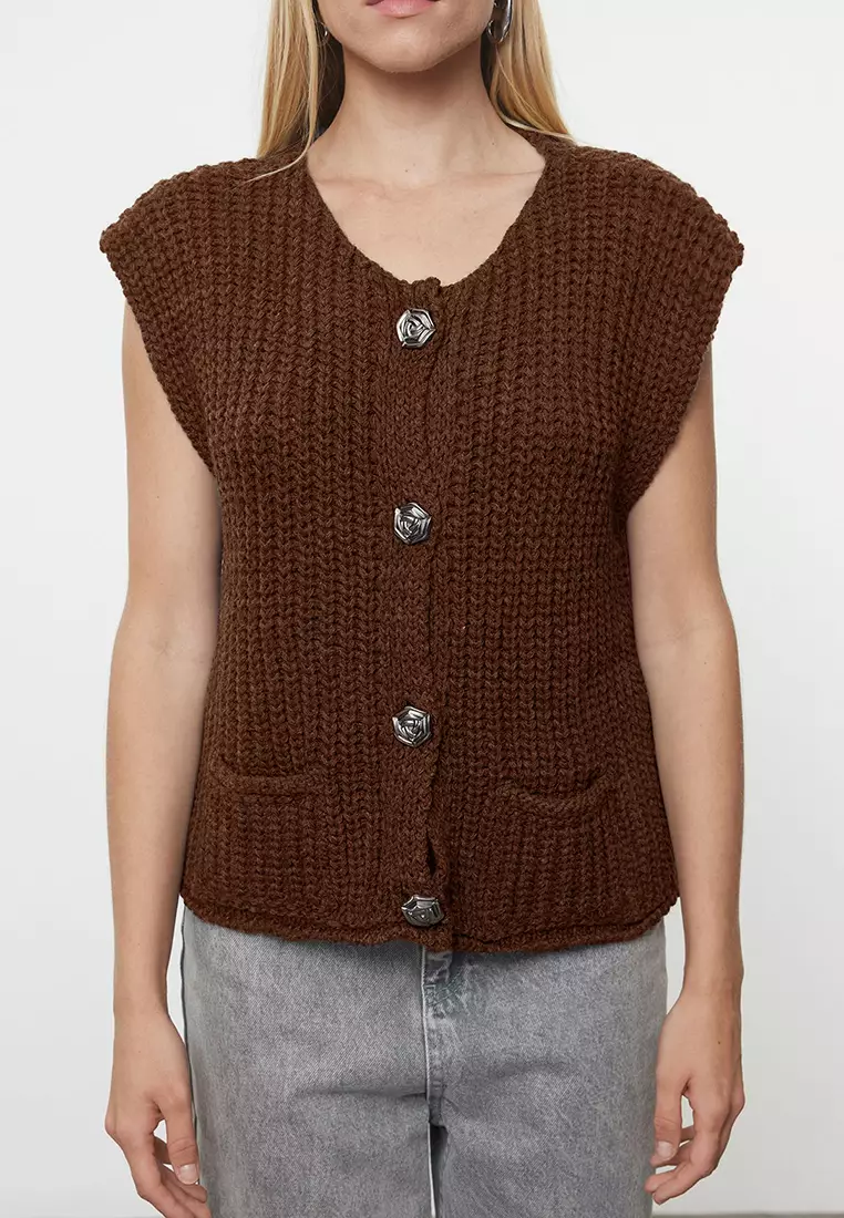 Brown Soft Textured Fitted Vest