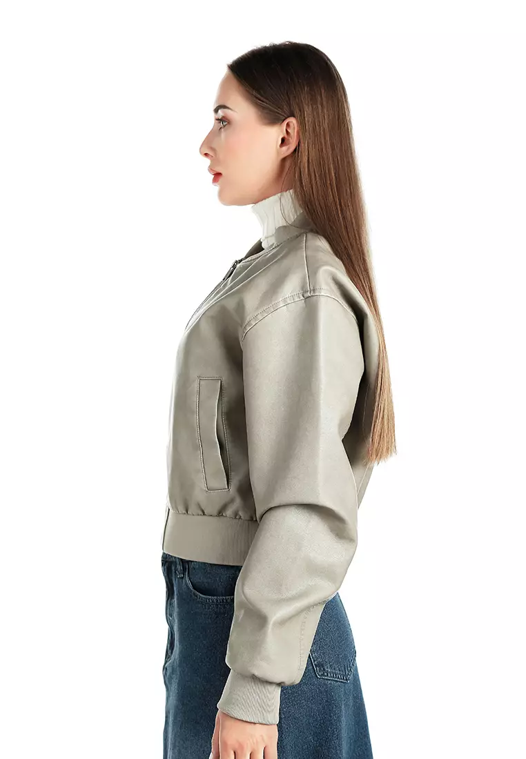 Drop Shoulder Zipper Jacket in Mocha