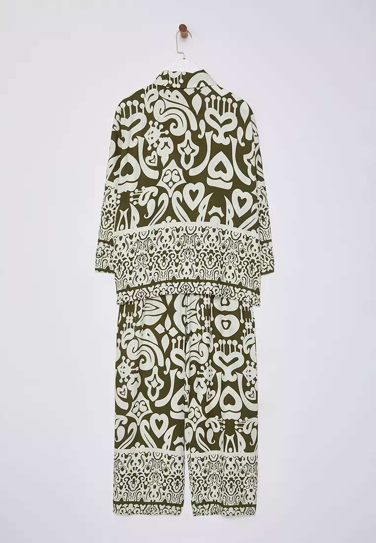 Viscose Collared Shirt & Wide Leg Pants Set