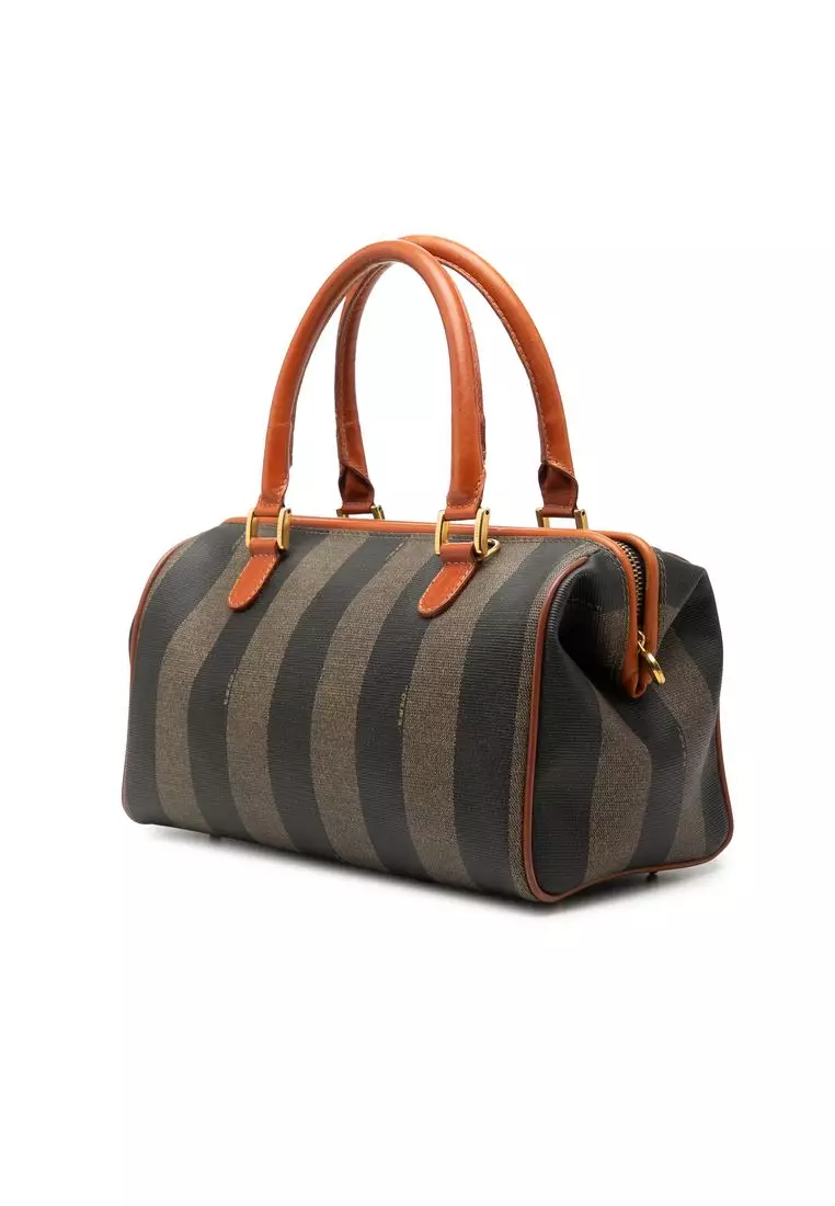 Pre-Loved Fendi Pequin Coated Canvas Boston Bag