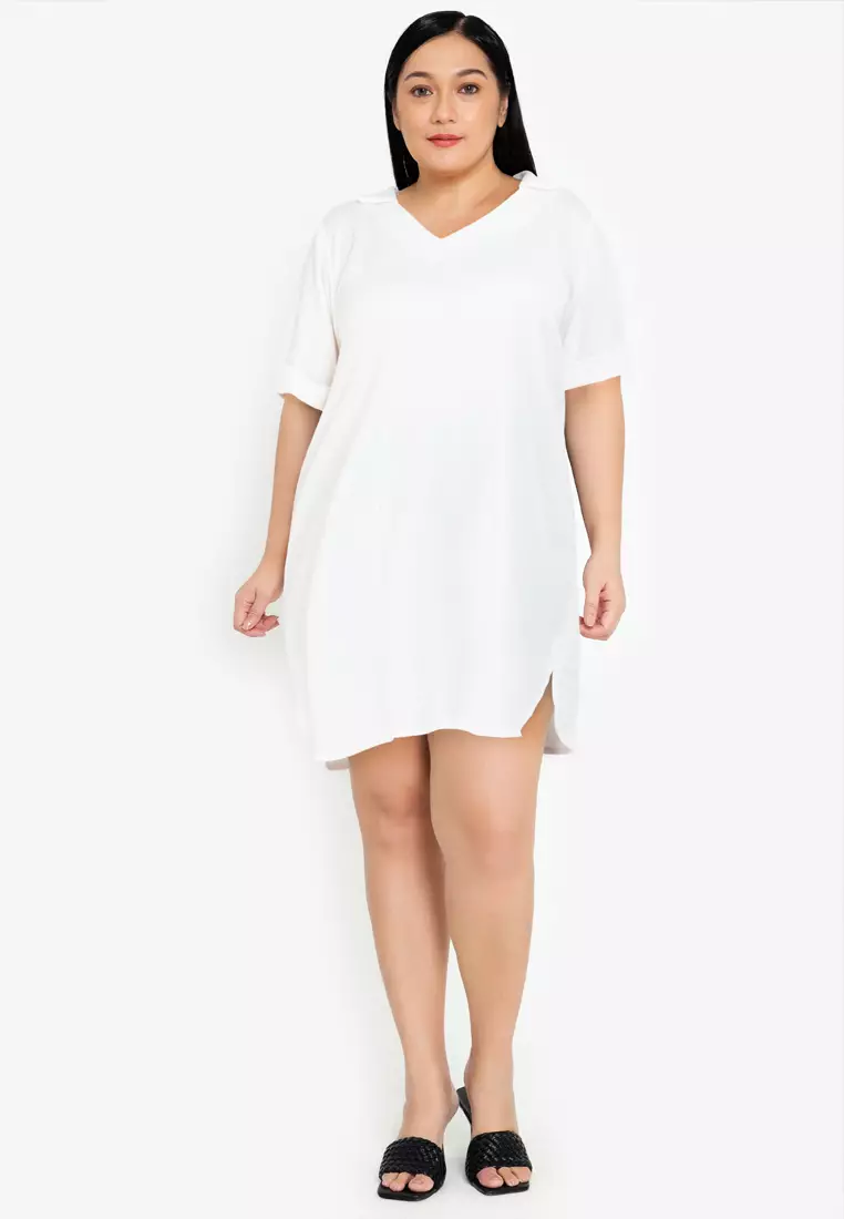 Plain white t shirt dress plus size deals