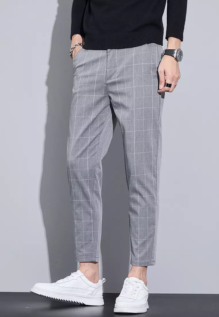 Man's Checked Slim Ankle Suit Pants