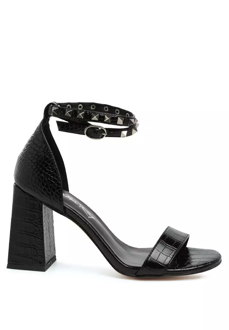 Discount on London Rag  shoes - SKU: Black Animal Texture Block Sandal