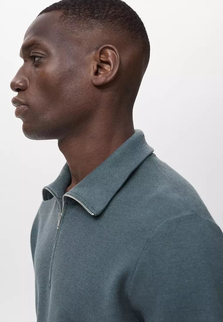 Microstructure Sweater With Zipper Collar