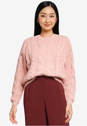 Vero Moda pink Wine Long Sleeves O-neck Cable Sweater B7CAFAAA942734GS_1