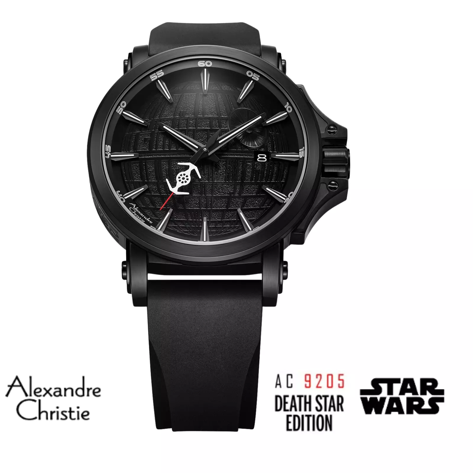 Jam Tangan Pria Alexandre Christie X Star Wars AC 9205 MA RDS-1 Darth Star Edition Black Rubber Limited Edition