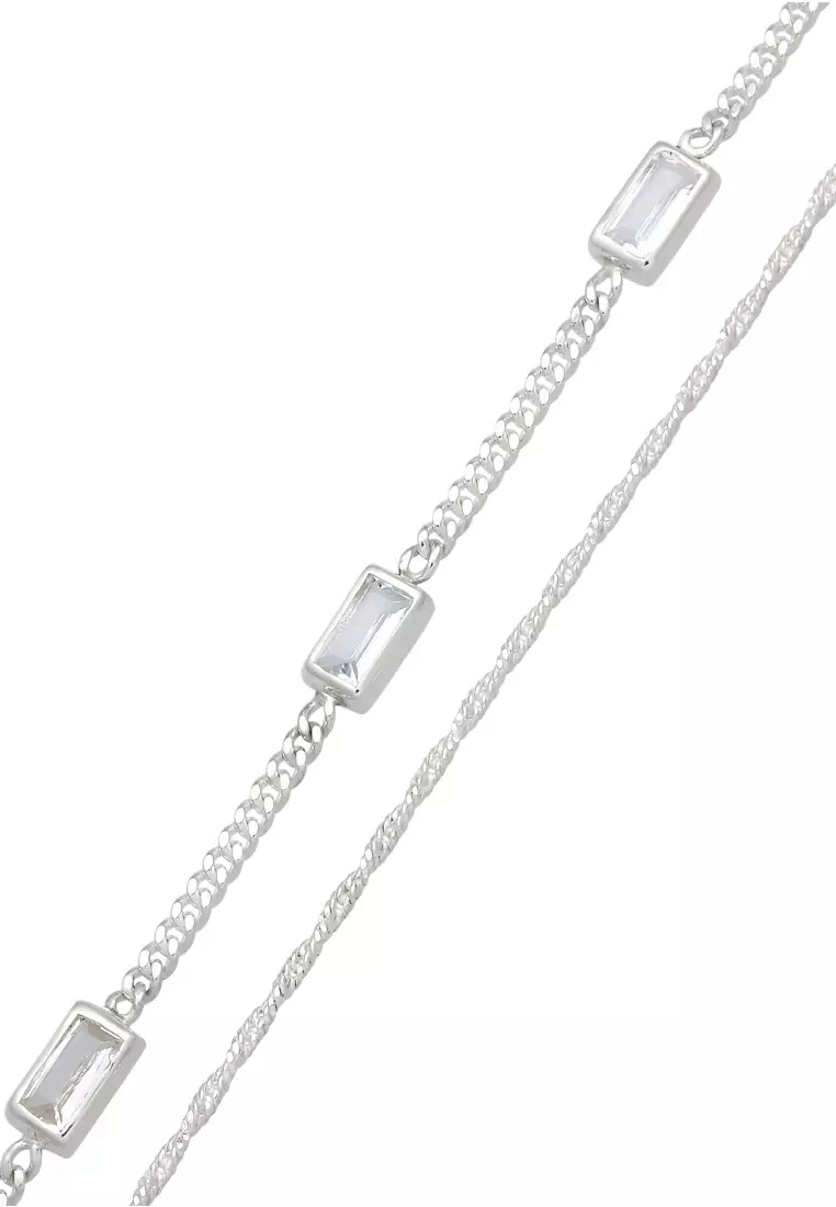 Gelang Perhiasan Perak 925 Wanita Rectangle White Topaz