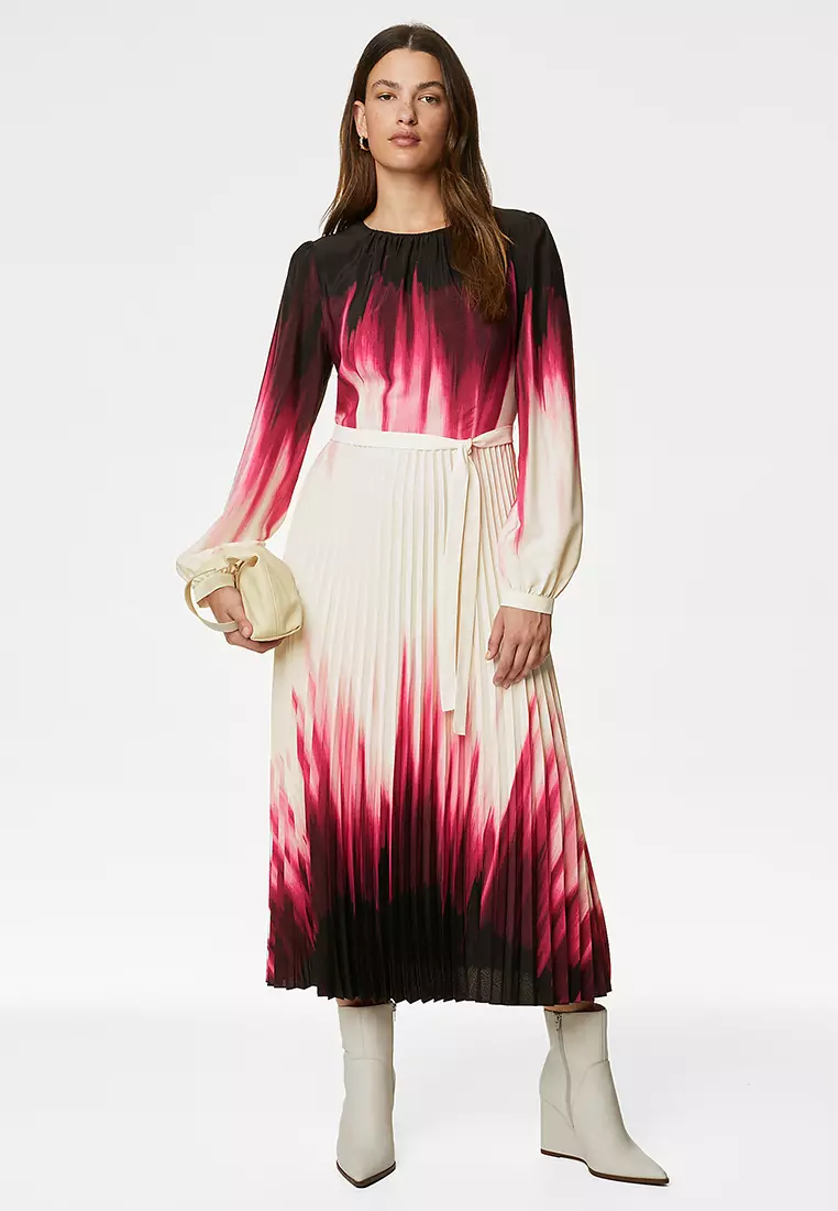 Jual Marks Spencer Ombre Tie Waist Pleated Midi Waisted Dress