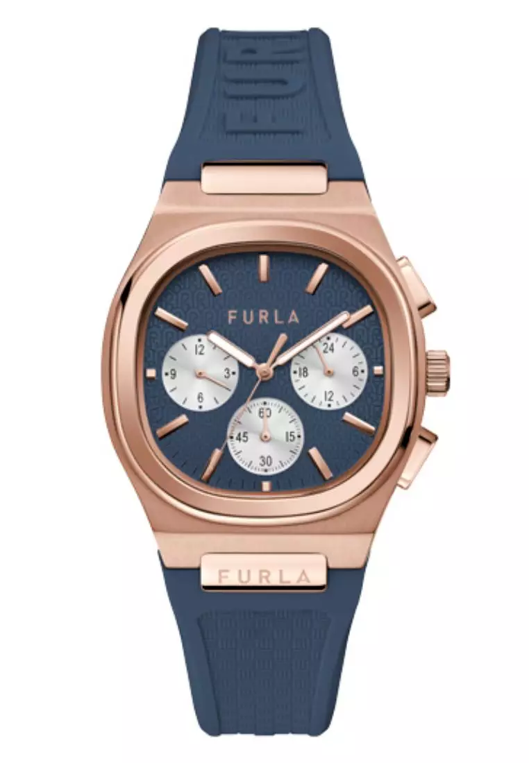 Buy FURLA Watches FURLA MULTI TRAVEL Rose Gold Tone Case Blue Dial
