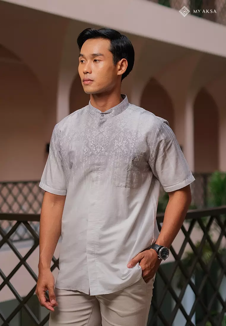 My Aksa Kemeja Batik Pria Lengan Pendek Al Barra Grey