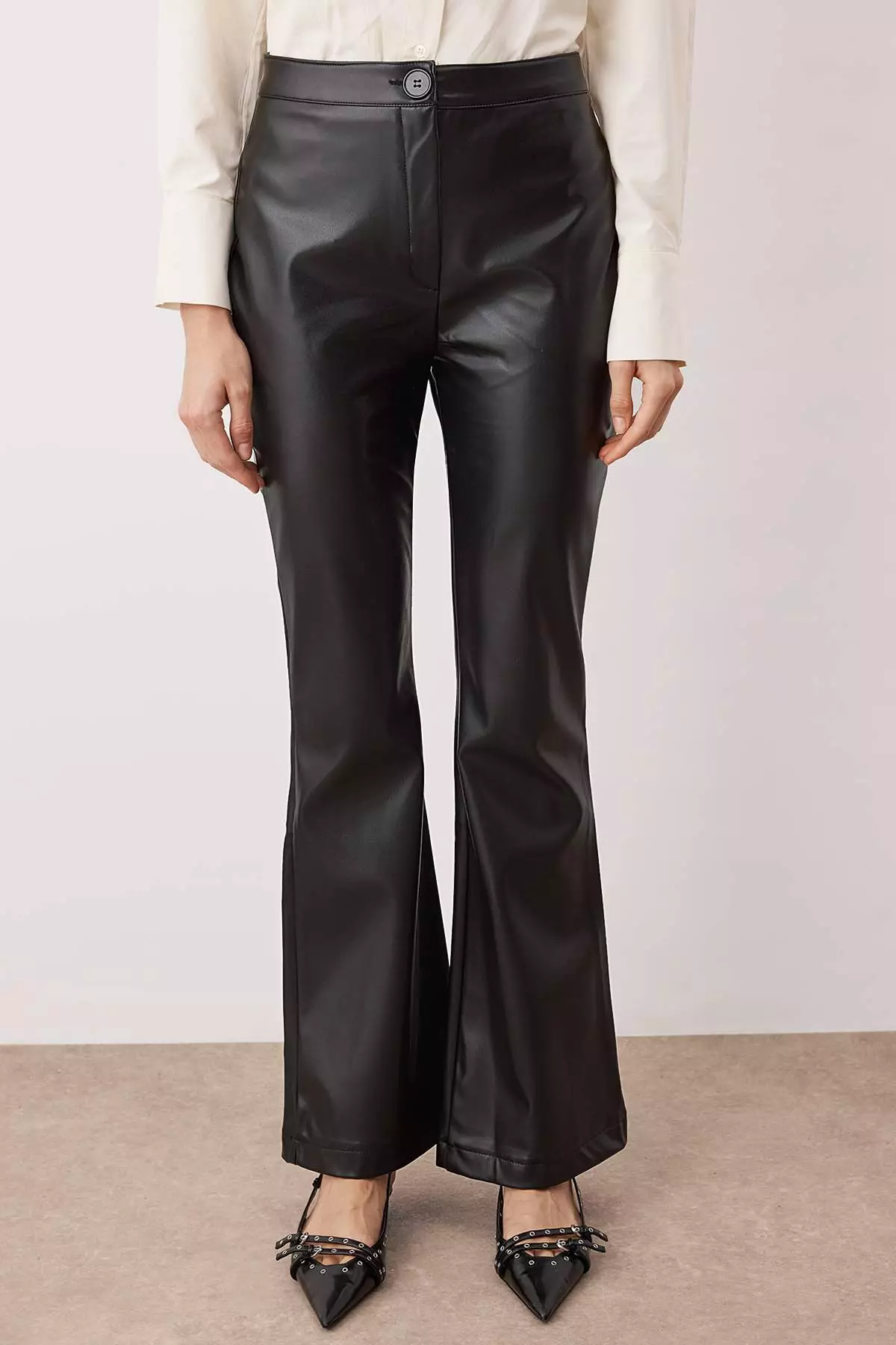 Black Faux Leather Flare Pants