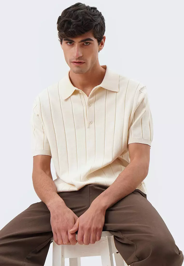 Men's Textured Ribbed Knit Polo with Hem Band - The New Standard