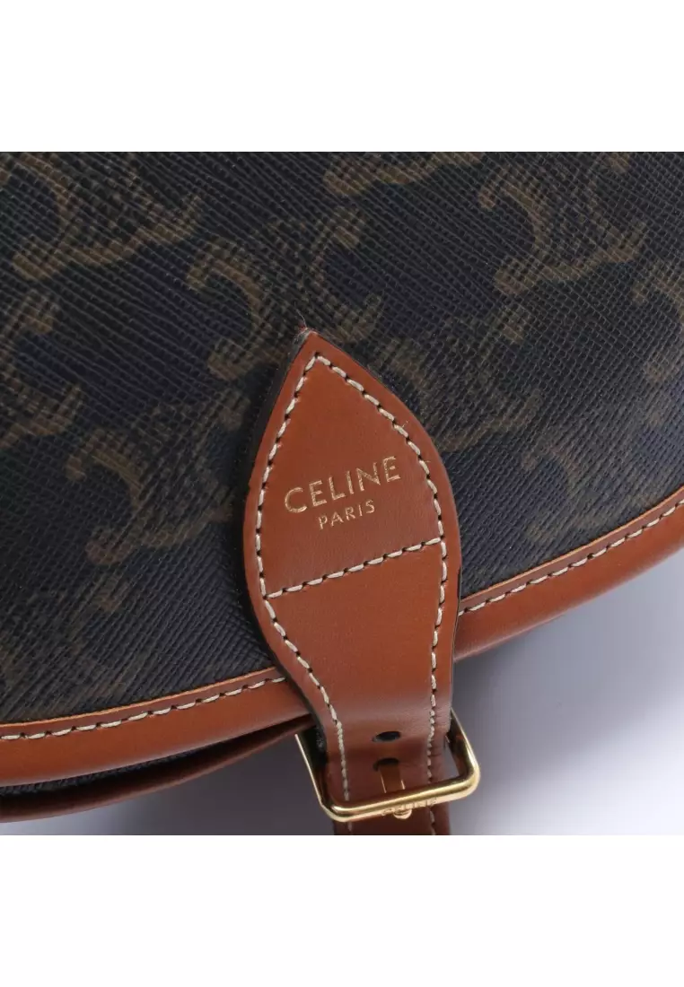 Pre-Loved Celine Folco medium bag Triomphe Shoulder bag PVC leather Dark brown Brown