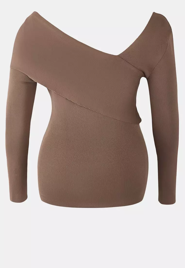 Mink Asymmetric Collar Body Hugging Slim Knitwear Sweater Tbbaw24An00018