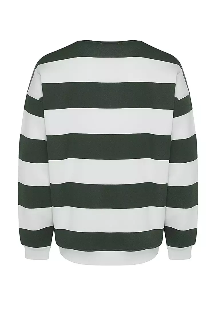 Oversized Crew Neck Striped Sweatshirt