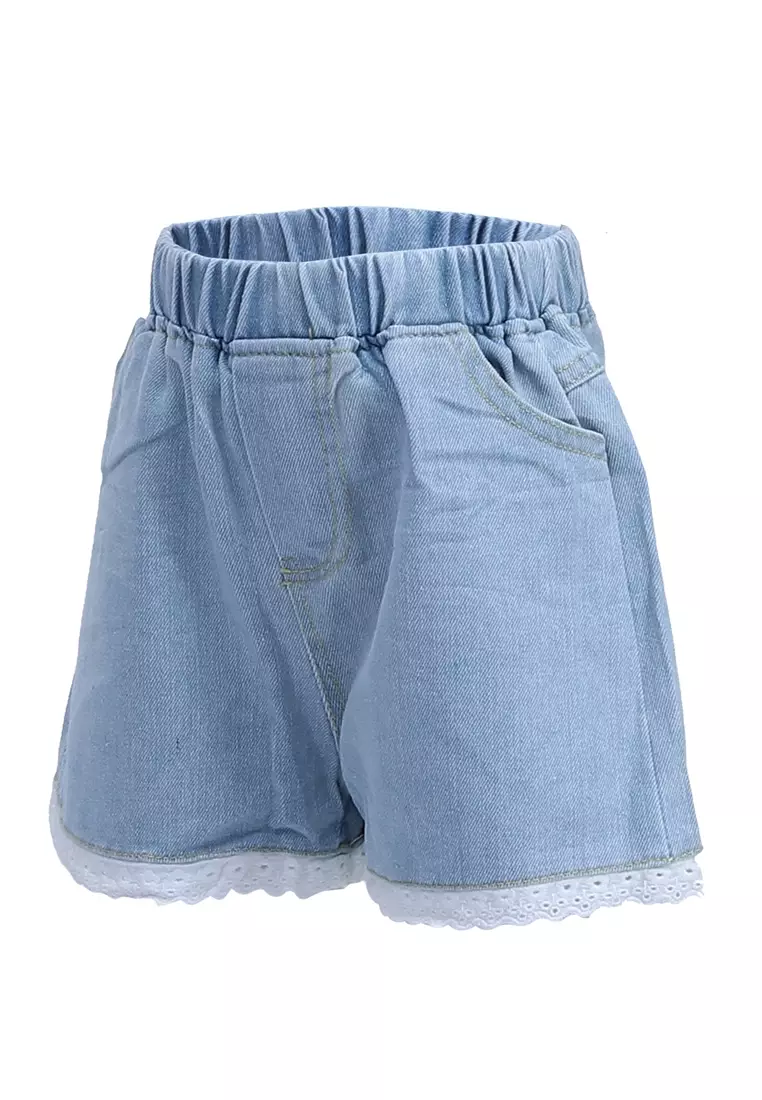 Milly Celana Pendek Anak Perempuan Desain Renda Kids Short Pants Material Denim ORIGINAL - Blue