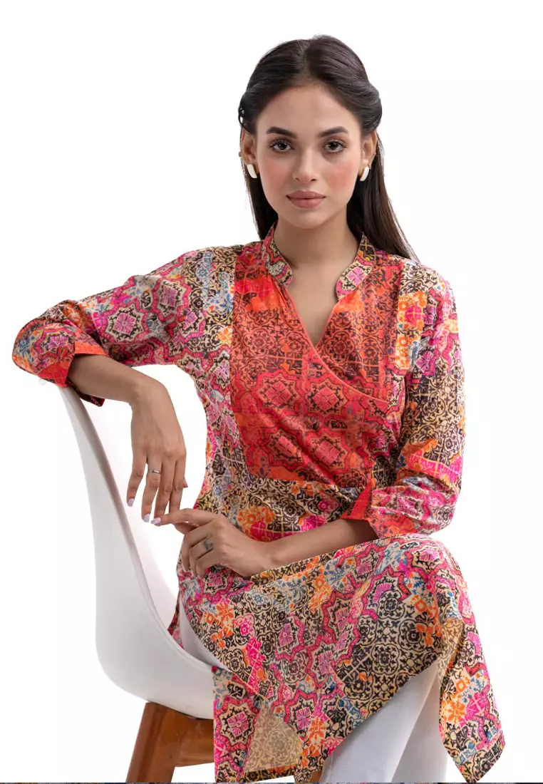 Le Reve 多层印花粘胶长款束腰外衣