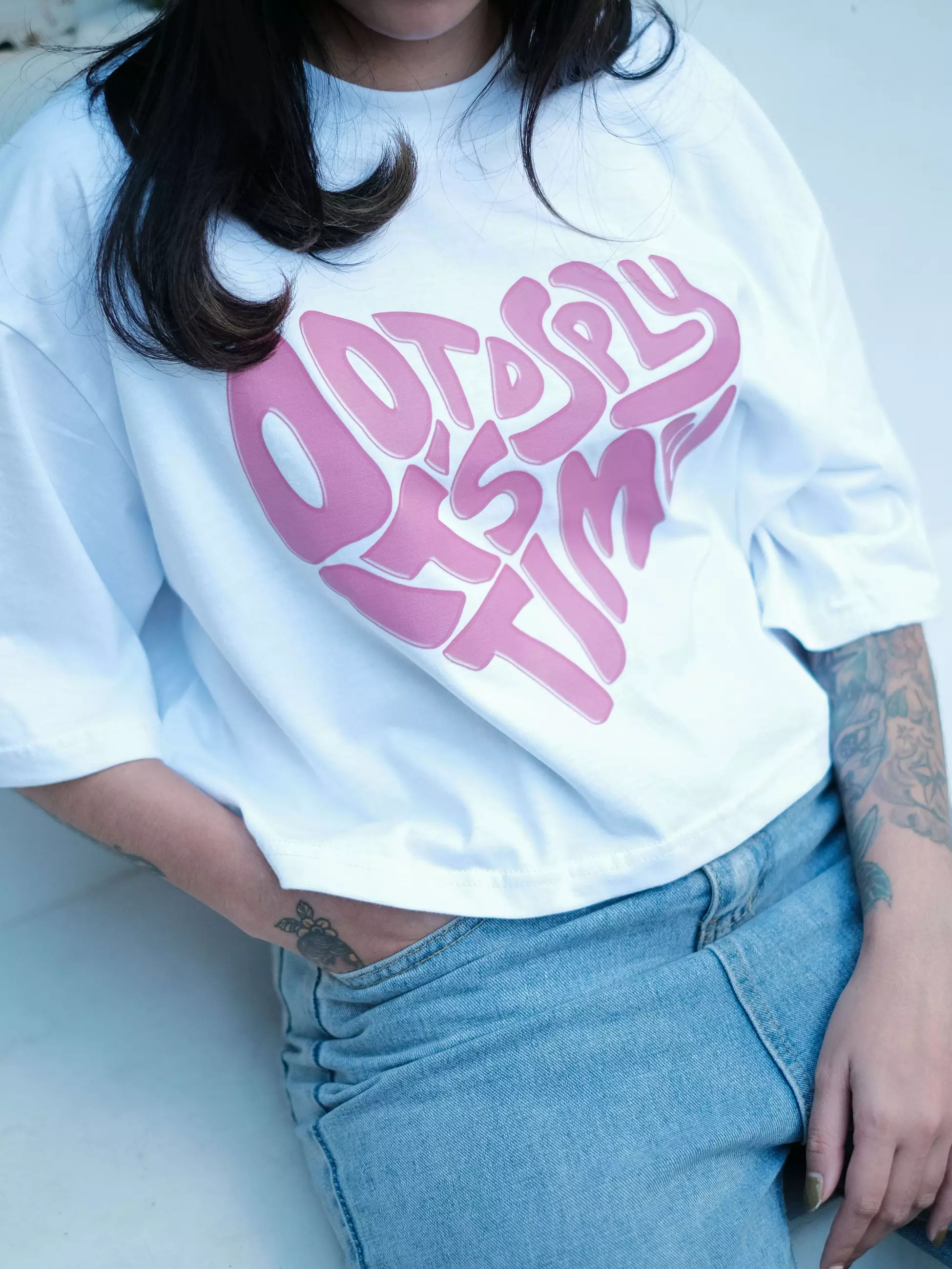 OOTDSUPPLY Croptee Pink Heart Black & White
