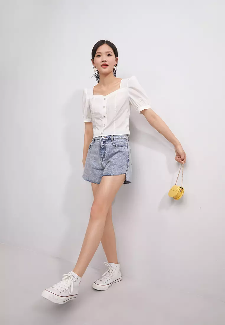Square Collar Cropped Blouse