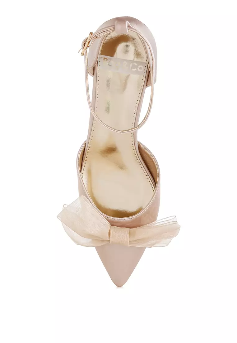 Bow Detail Satin Sandals in Beige