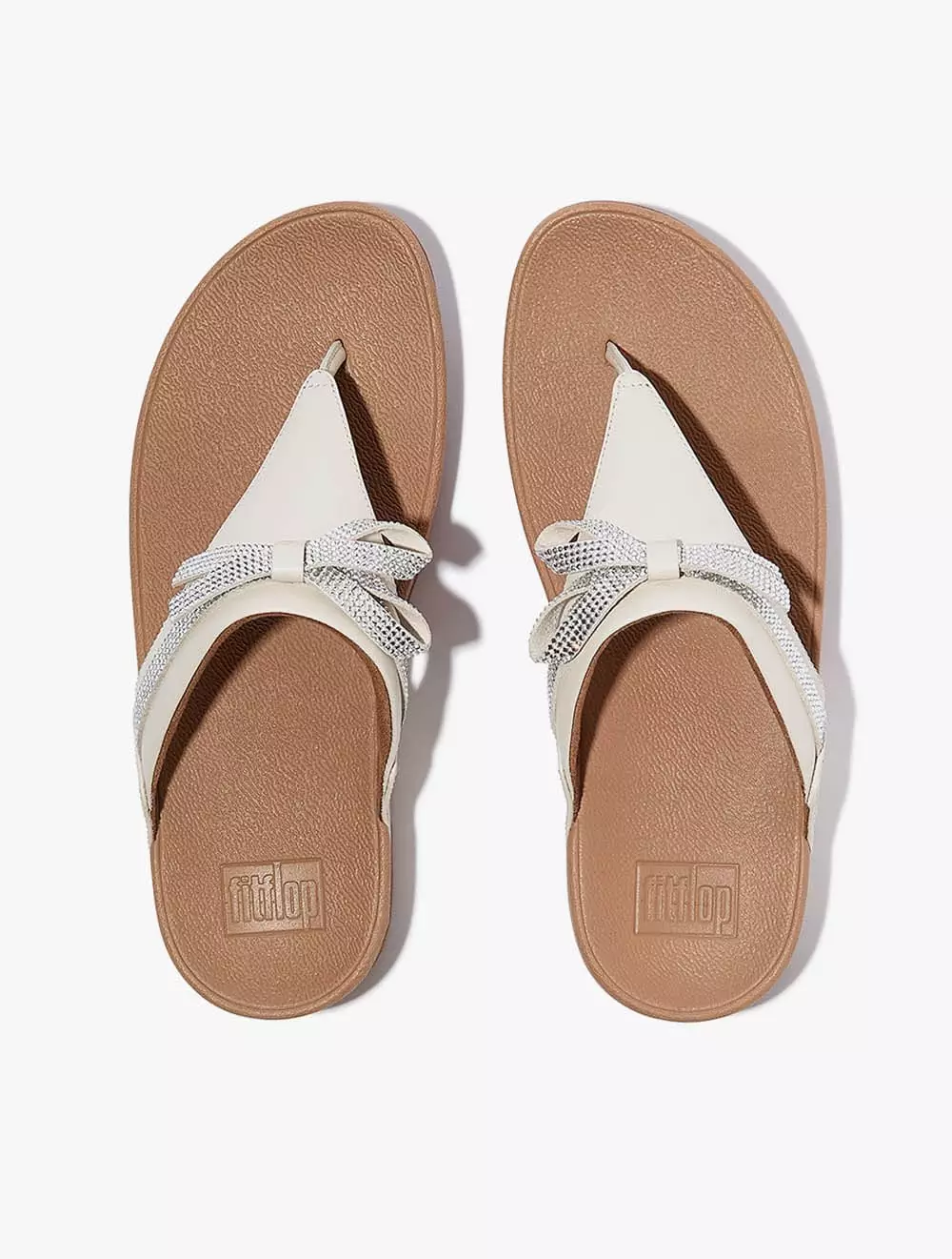 Fitflop Lulu Glitz-Bow Leather Toe-Post Sandals - Paris Beige