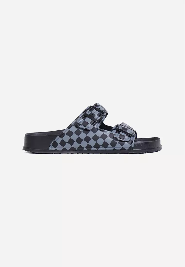Discount on Oxgn  shoes - SKU: Men's Checkered Double Band Slides