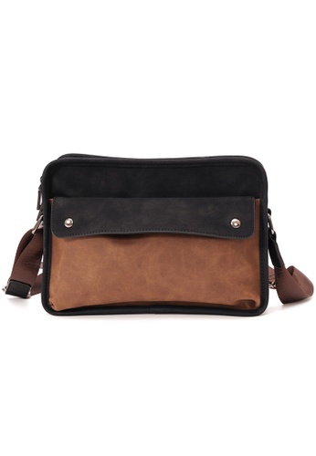 Lara black and brown Panelled Horizontal Casual Vintage Messenger Bag A86C7AC312B490GS_1
