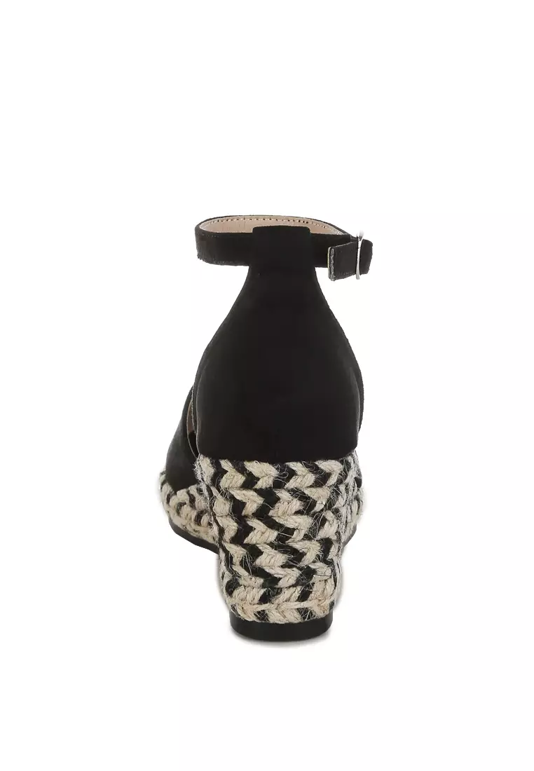 Wedge Heel Espadrilles Sandals In Black
