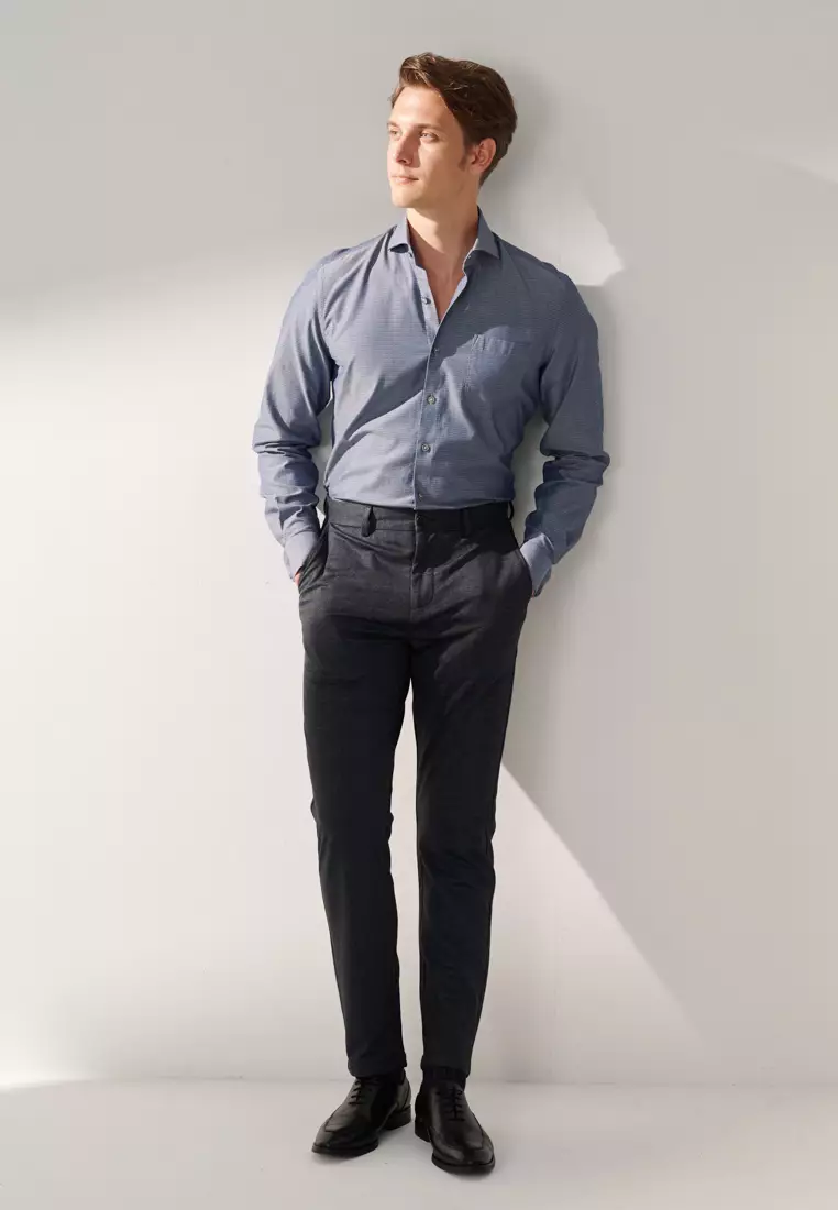 Dark Blue Textured Slim Shirt
