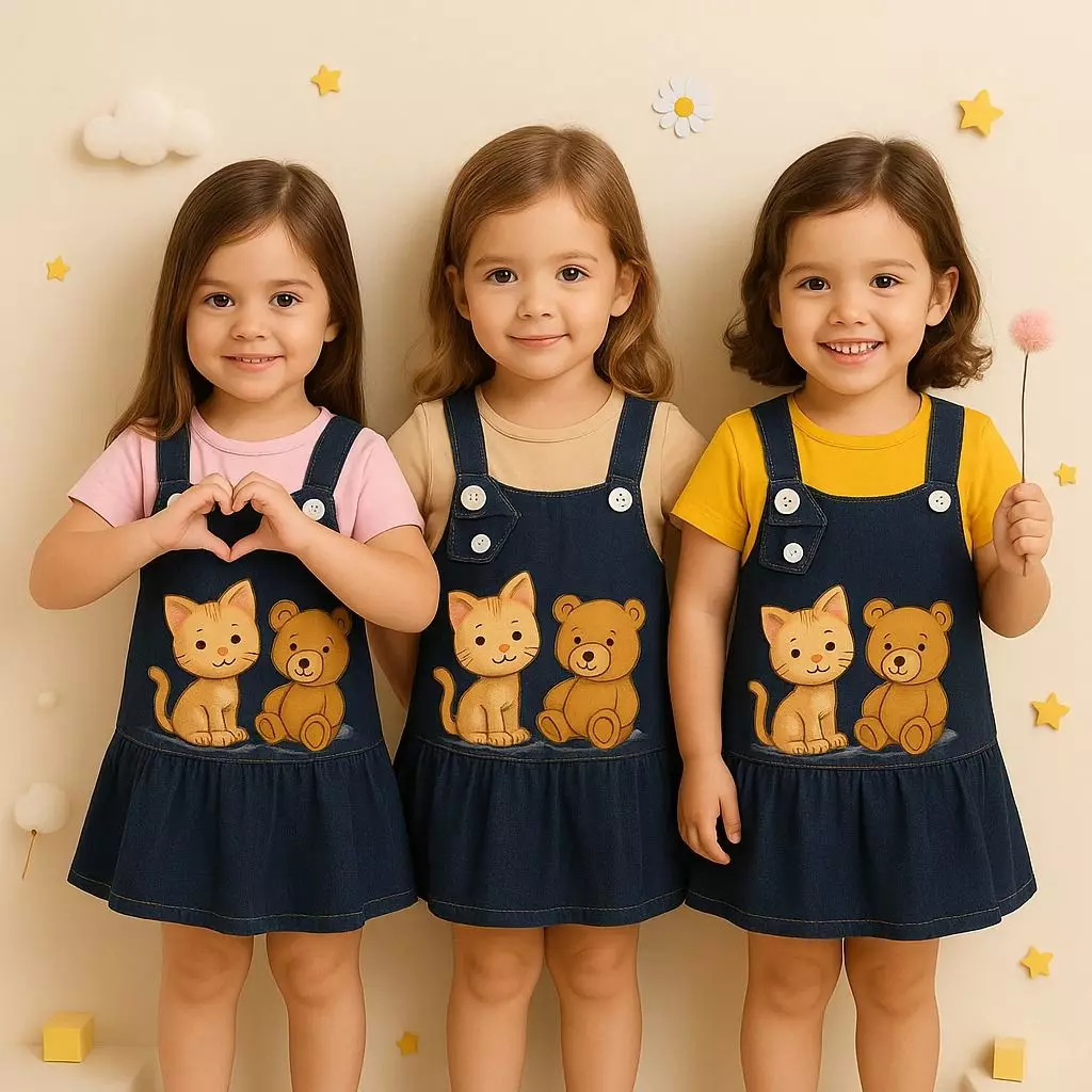 Two Mix - Aurelia Dress Baju Anak Perempuan Jeans Kucing Bear Lucu Usia 1-8 Tahun 4442