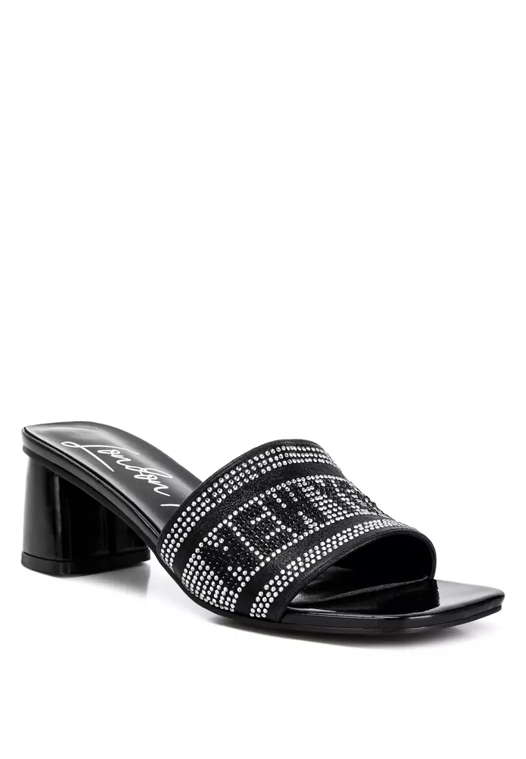 Black Rhinestone Embellished New York Sandals