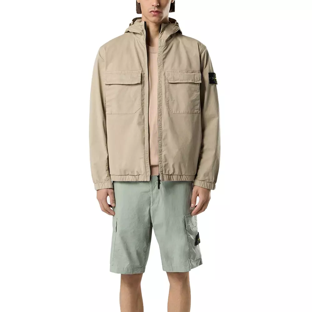 4100077 Stretch Organic Cotton Twill Hooded Jacket with Anti-Drop Desert