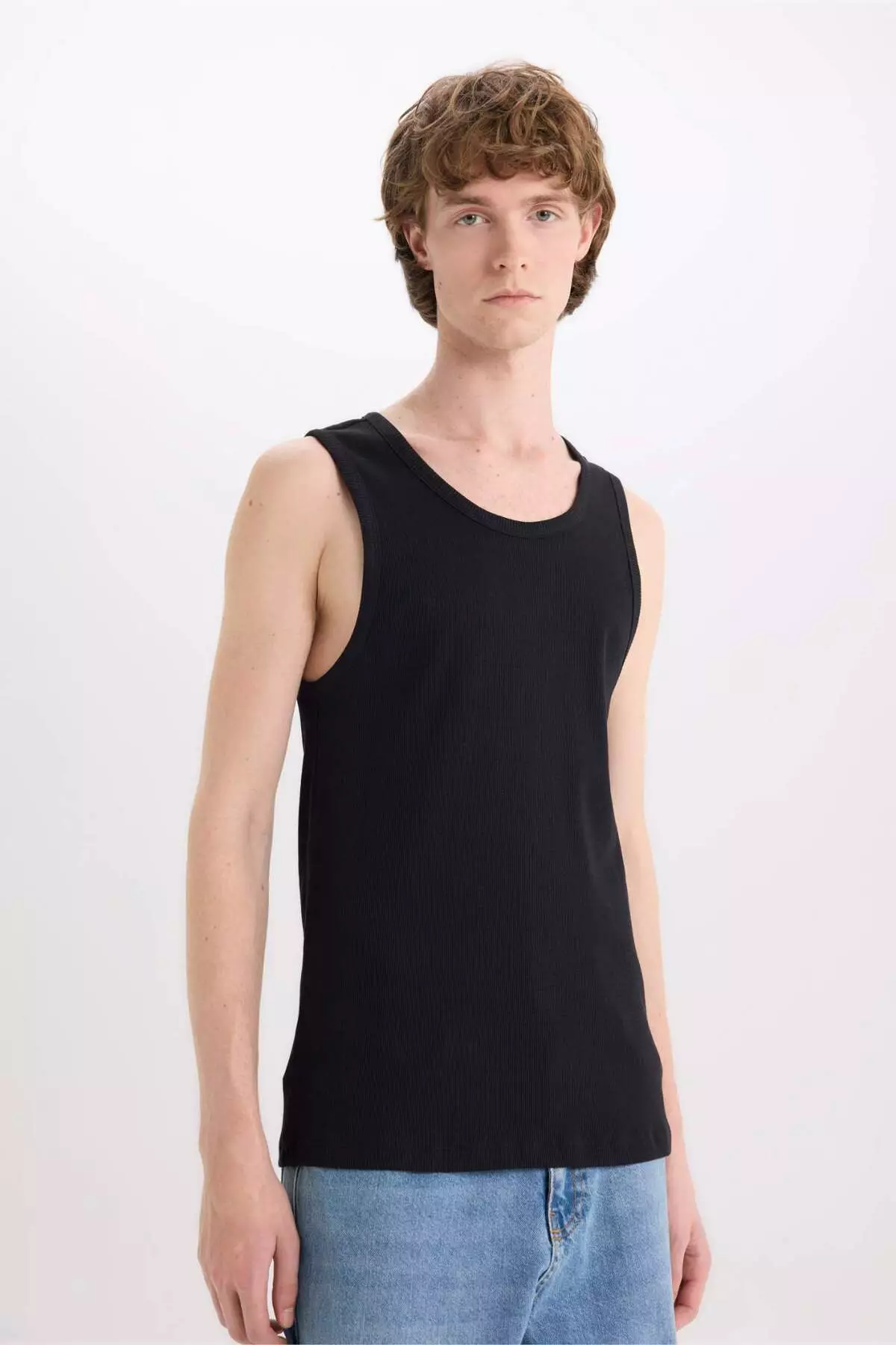 100% Cotton Fit Slim Fit Crew Neck Rib Tank Top E0446Ax25Sm