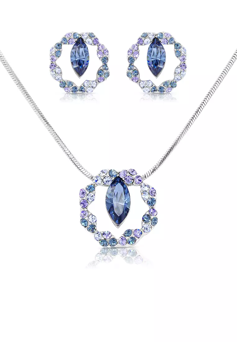 SO SEOUL Glimmering Mixed Colour Swarovski® Crystal Stud Earrings Pendant Chain Necklace Jewelry Gift Set