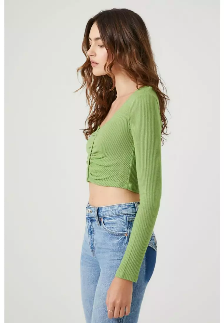 Ruched Rib Knit Crop Top