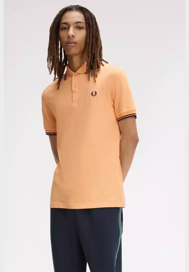 Fred Perry M3600 Twin Tipped Fred Perry Shirt (Peach / French Navy / French Navy)