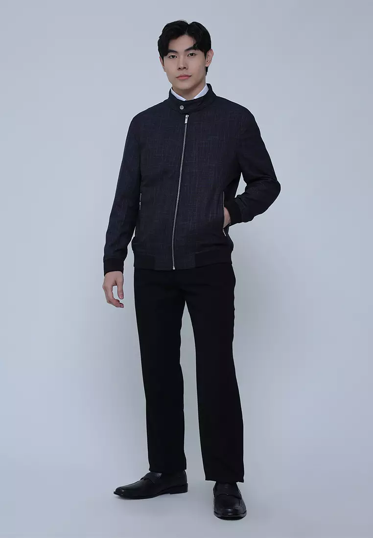 Textured Jacket with Stand-Up Collar