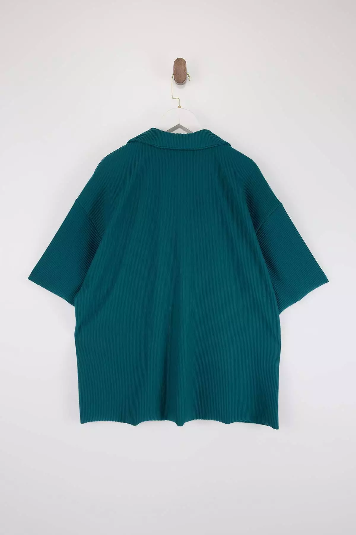 Big Size Green Oversized Textured Ottoman Polo Collar T-Shirt Tmnss24Bf00047