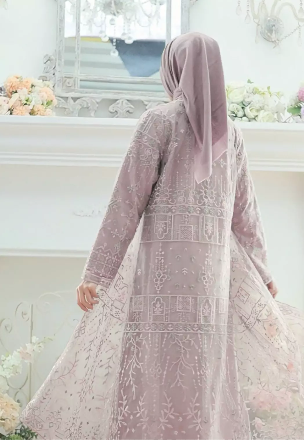 Mosleem Long Dress Broakat With Pearl Detail in Dusty Pink By Brilliant Girl Warna Dusty Pink