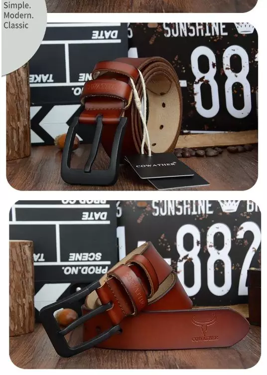 Cowather Gesper Ikat pinggang Pria Kulit Sapi Asli XF010 - BROWN