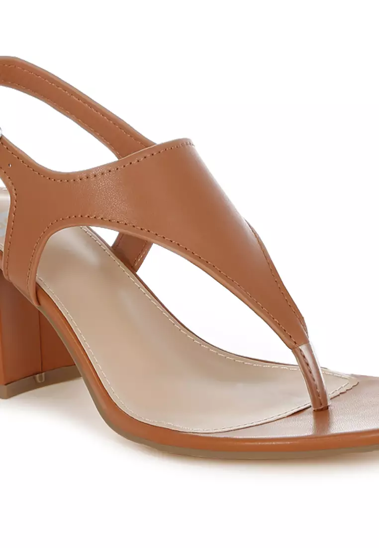 Real Leather Thong Toe Sandals In Tan