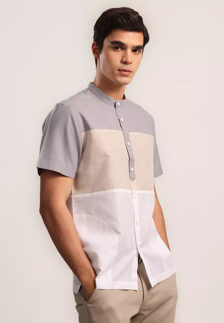 MOC Kemeja Shanghai Lengan Pendek Pria Fateh - Grey